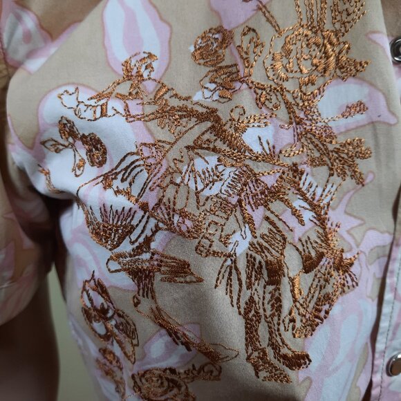 Y2K Parasuco Shirt Western Pearl Snap Size M Embroidered Skull Rock N Roll - Picture 7 of 14